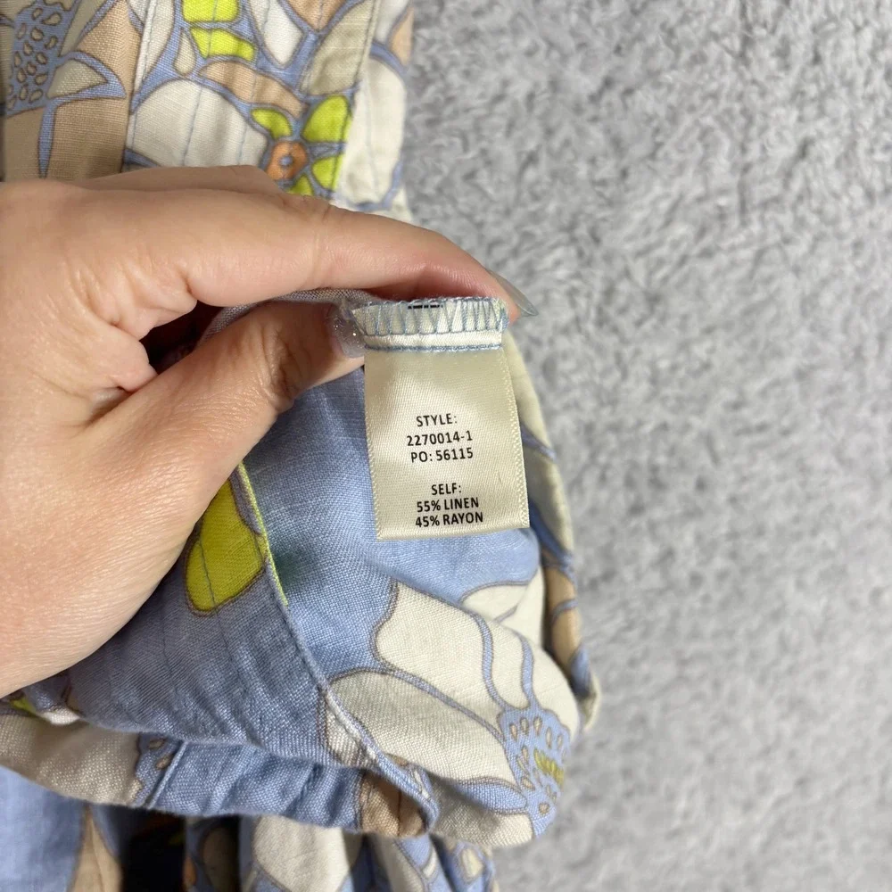 Current Air Floral Print Linen Blend Utility‎ Jumpsuit Size M Blue Yellow Belt